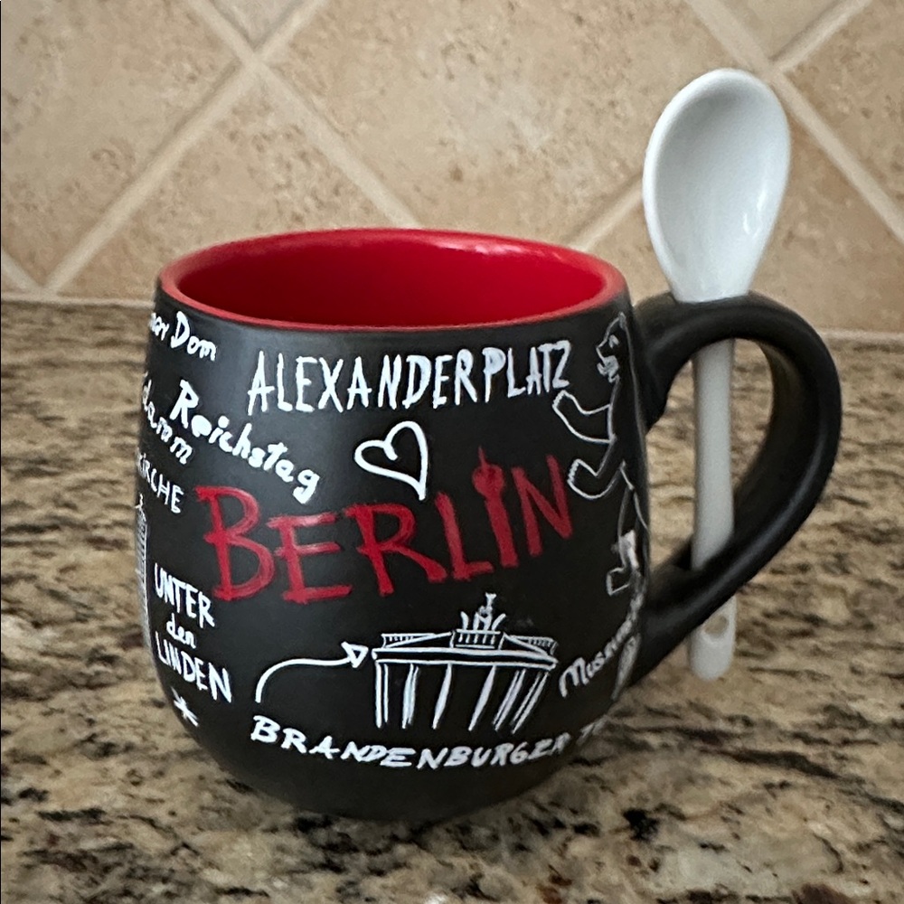 From Germany: Berlin souvenir coffee mug teacup cup w/ stir spoon Deutschland